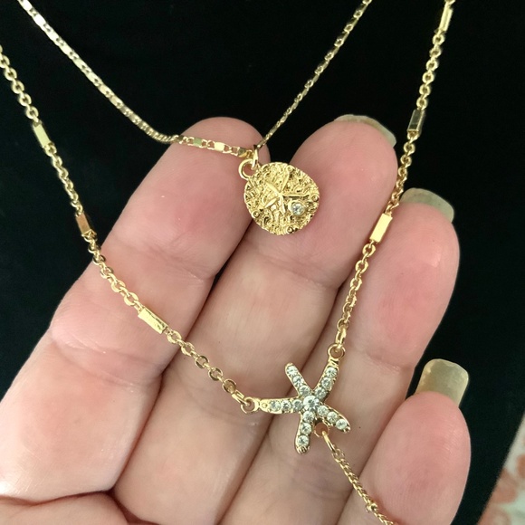 Lilly Pulitzer NECKLACE Gold Seascape Starfish Layered Chain CRYSTAL Charm NWT - Picture 3 of 14